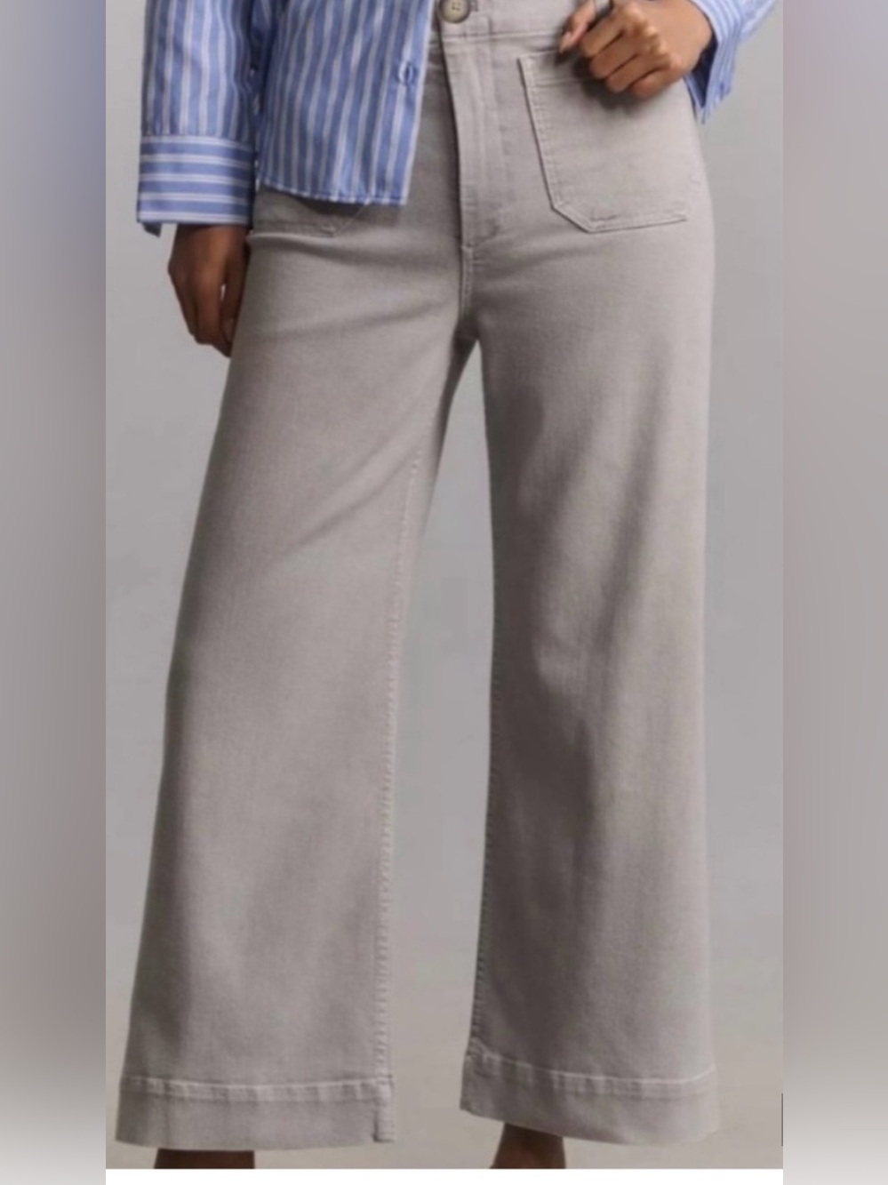 Maeve Colette Wide-Leg High-Rise Jeans in Light Gray